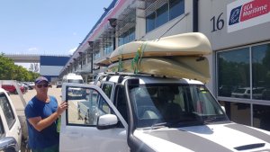 Hobie kayaks double stacked on the roof